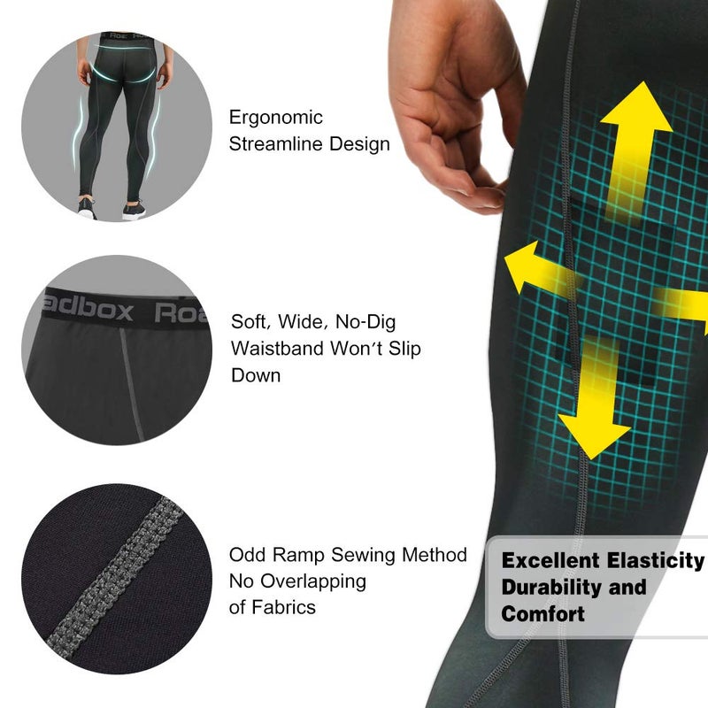 Roadbox 2 Pack Men's Compression Pants Cycling Tights Leggings Cooling Dry Underwear Bottoms Baselayer for Basketball Running - Image 5